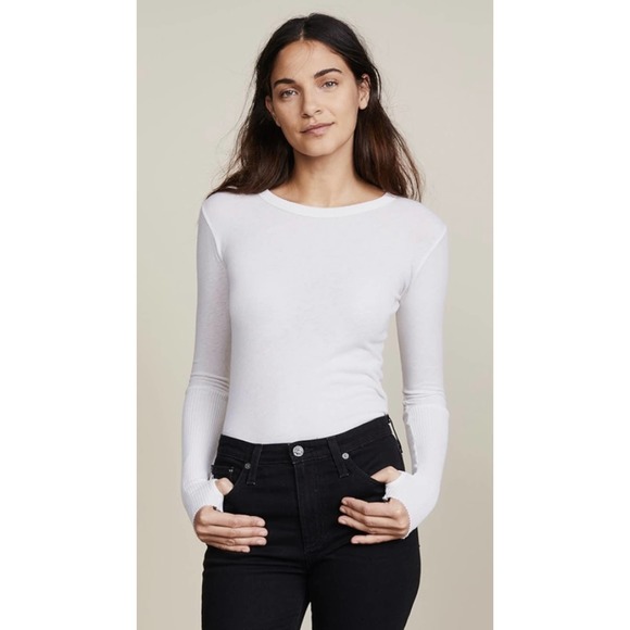 Enza Costa Tops - ENZA COSTA Shirt Womens Medium Cream Cashmere Cuffed Crew Long Sleeve Pullover
